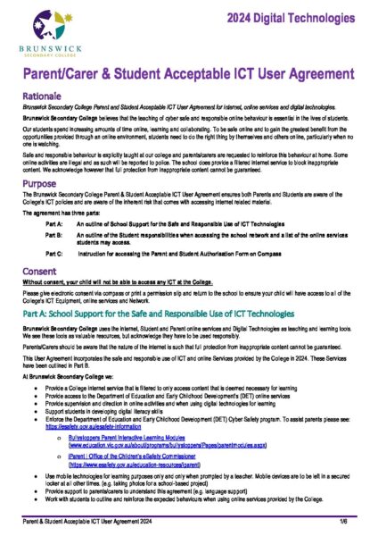 Digital Technology ICT Users Agreement 2024