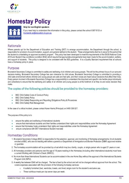 Homestay Policy 2022 - 2024