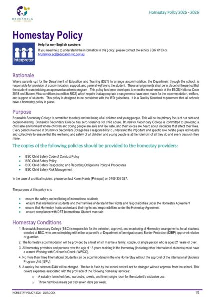 Homestay Policy 2022 - 2024