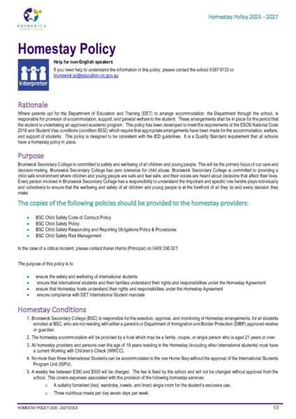 Homestay Policy 2025 - 2027